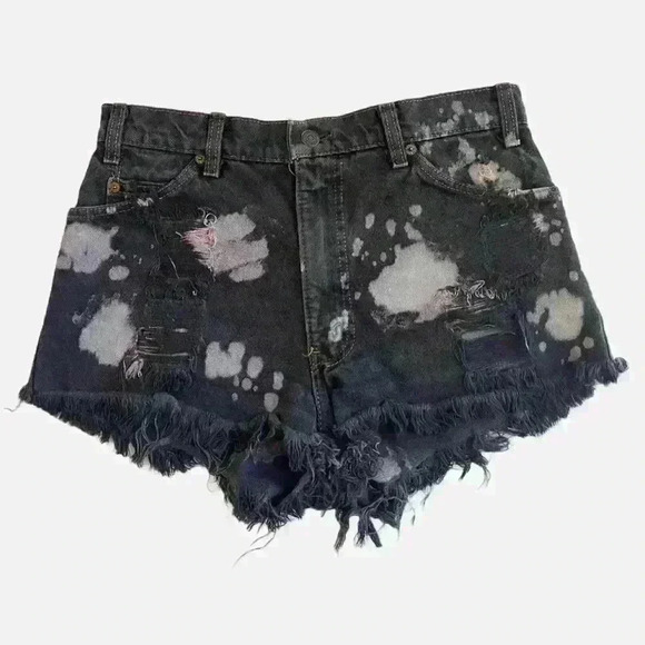 VTG 90s LEVI'S Orange Tab High Rise Black Denim Shorts 31” Waist - Picture 2 of 8